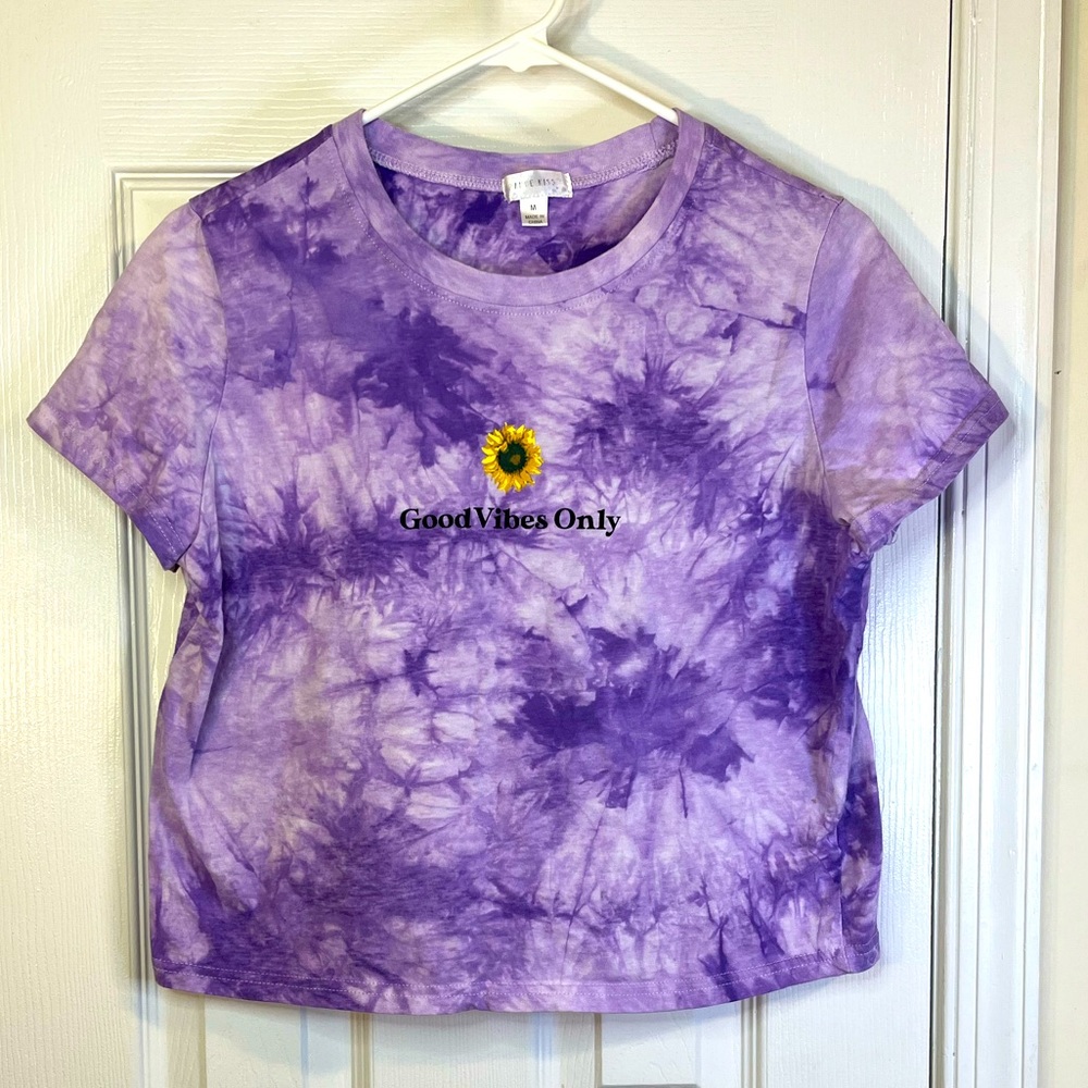 Good Vibes Purple Tie-Dye Cropped Tee